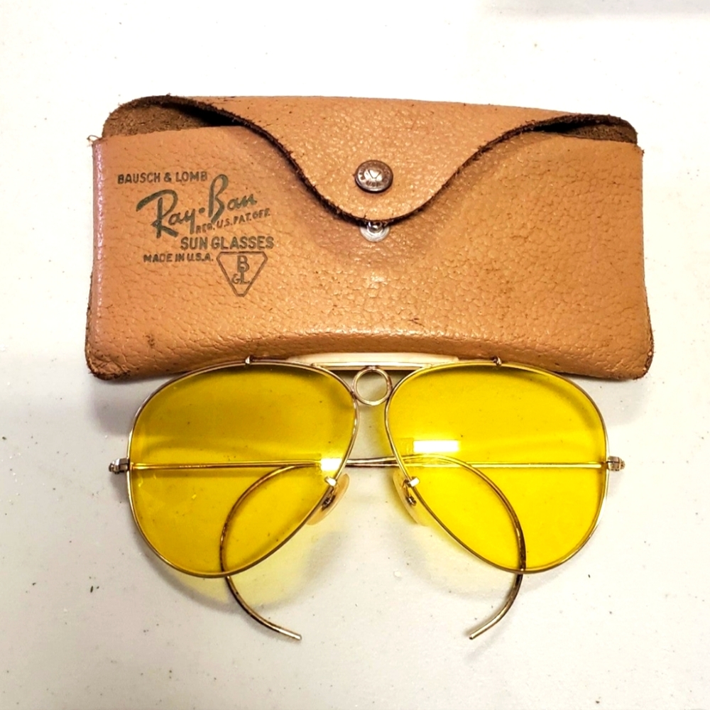 Vtg Ray Ban Bausch & Lomb 1/10 12k GF Frame Yellow Large Lens Aviator W/ Case